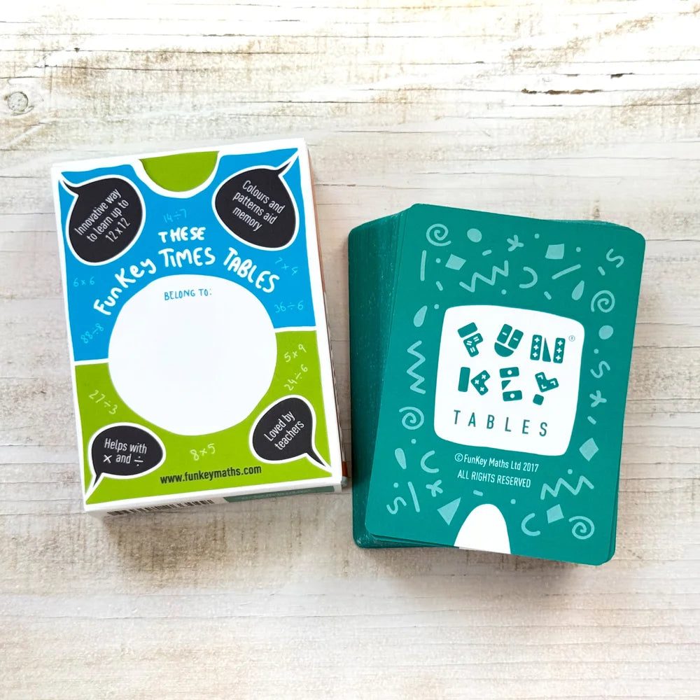 FunKey Times Tables (1 Pack of 59 Cards + Cardholder + Badge)