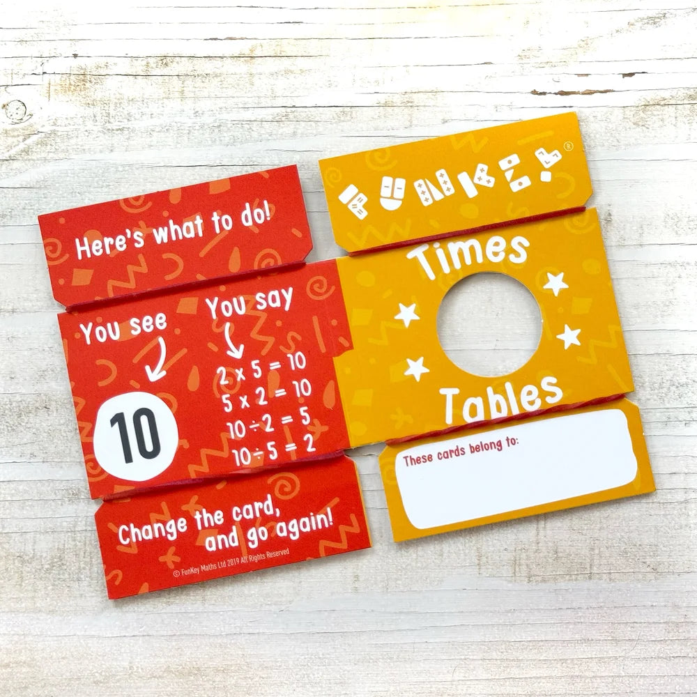 FunKey Times Tables (1 Pack of 59 Cards + Cardholder + Badge)