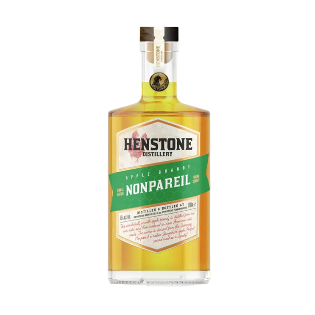Bottle of Henstone Distillery Nonpareil brandy on a white background