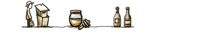 Cartoon-style illustration of a person with a book, jars, and bottles on a white background
